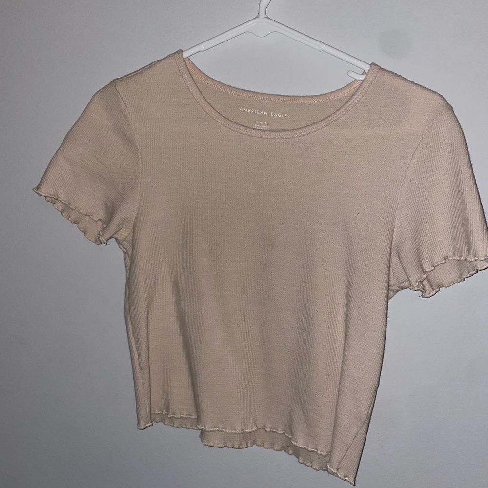 American Eagle plain cream waffle texture top size M